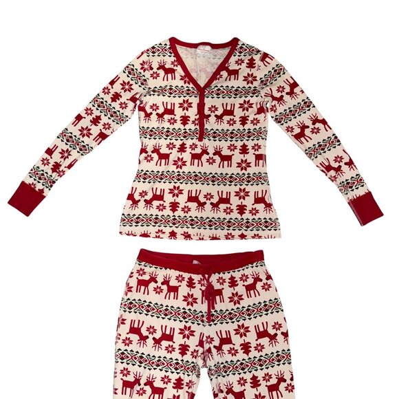 Hanna Andersson Dear Deer Reindeer Womens S Pajamas Christmas Holiday Red - Picture 2 of 11